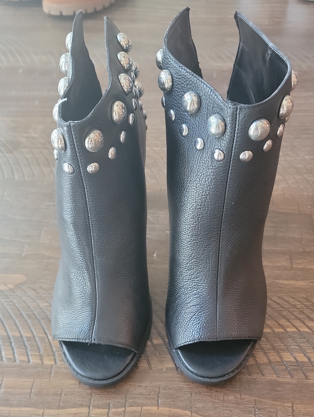 Black Studded Peep-Toe Women's Booties